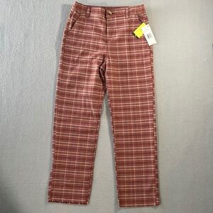 NWT Volcom Girls Plaid chino skate Pants Chestnut Straight Leg Size 12